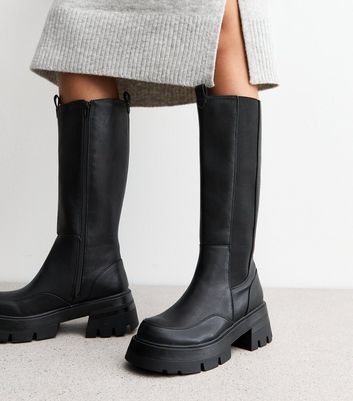 Public Desire Bryant Black Chunky Biker Knee High Boots