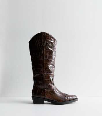 Public Desire Rust Leather-Look Cowboy Boots