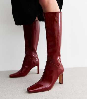 Public Desire Pose Burgundy Faux Leather Knee High Boots