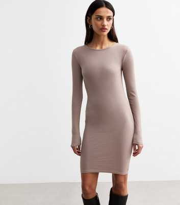 Mink Crew Neck Ribbed Mini Dress