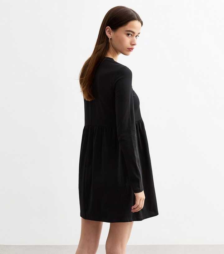 Black Long Sleeve Smock Mini Dress New Look