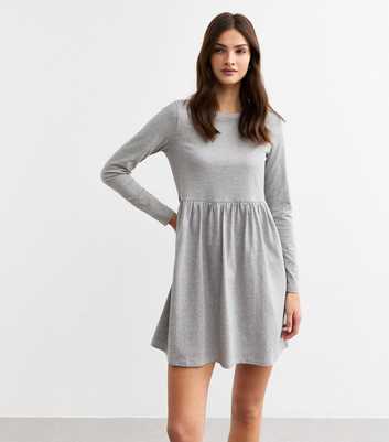 Grey Long Sleeve Smock Mini Dress