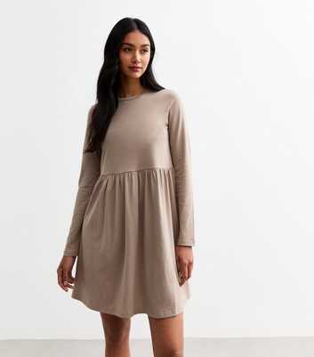 Camel Long Sleeve Smock Mini Dress