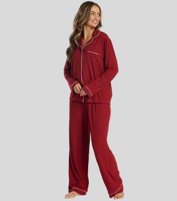 Loungeable Dark Red Piped Pyjama Set