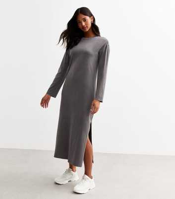 Dark Grey Acid T-Shirt Long Sleeve Midi Dress