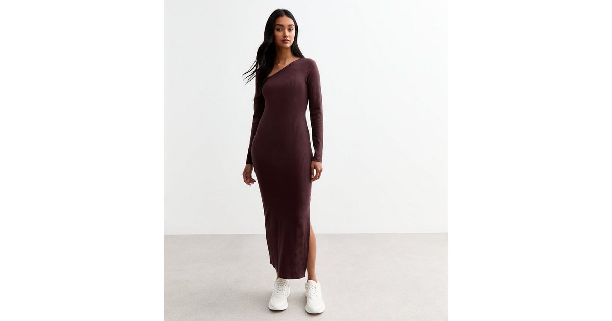 ASYMMETRIC COTTON DRESS BROWN