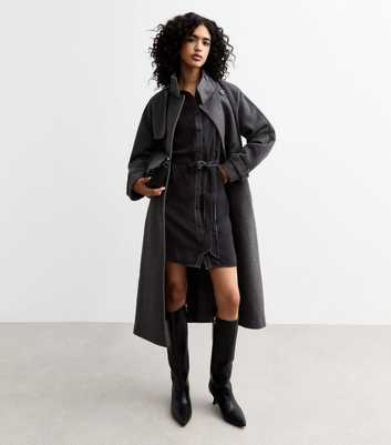 Black Contrast Stitch Long Sleeve Shirt Dress