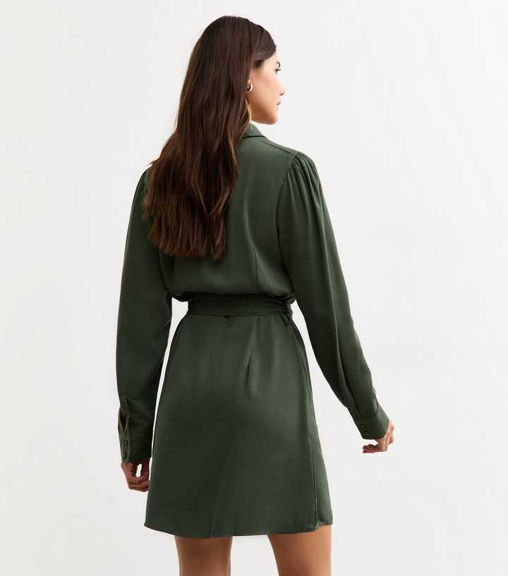 Khaki Green Belted Shirt Mini Dress | New Look