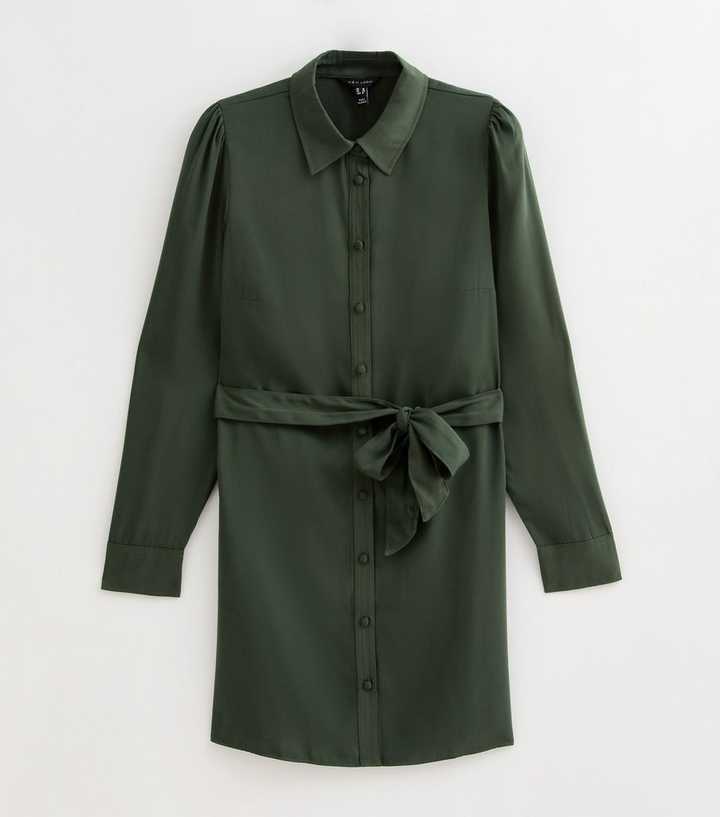 Khaki Green Belted Shirt Mini Dress | New Look
