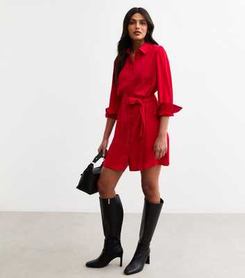 Red Belted Shirt Mini Dress