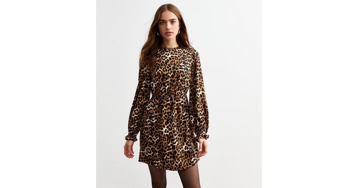 Fashion Leopard Print Long Sleeve Tie Waist Mini Dress main image 1
