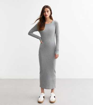 Grey Crew Neck Bodycon Midi Dress