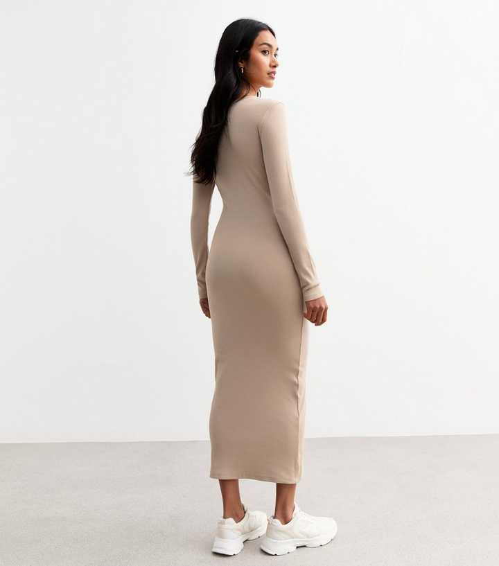 new look bodycon midi dress Mink Crew Neck Bodycon Midi Dress