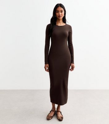 Brown Crew Neck Bodycon Midi Dress New Look