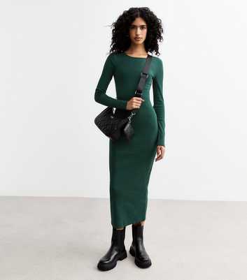 Green Crew Neck Bodycon Midi Dress