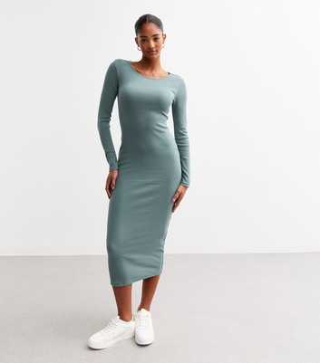 Light Blue Crew Neck Bodycon Midi Dress