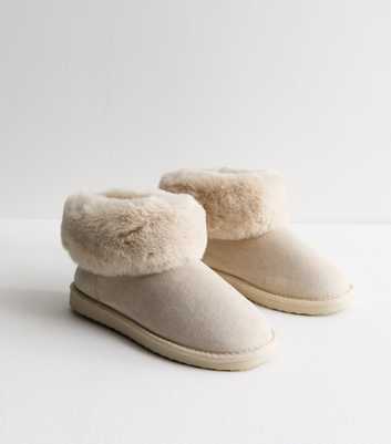 Off White Suedette Faux Fur Trim Slipper Boots