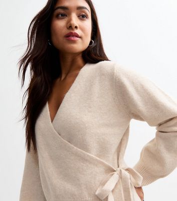 Petite Cream Wrap Jumper New Look