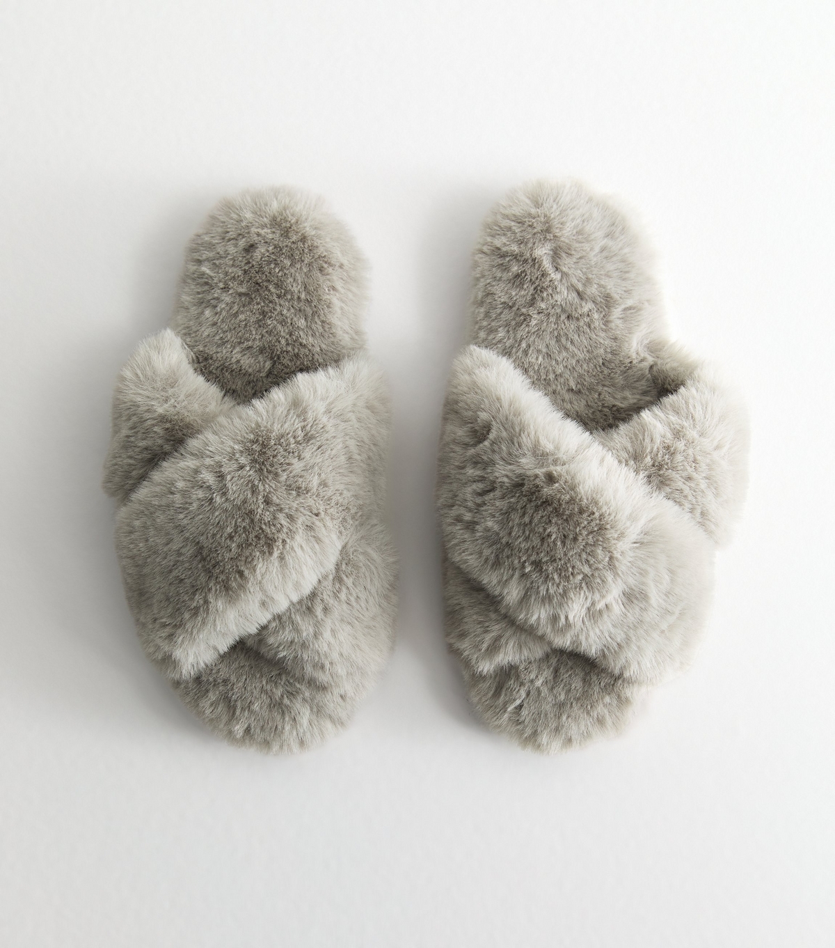 Women's Grey Crossover Faux Fur Mule Slippers New Look