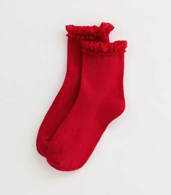 Red Lace Trim Cable Frill Socks