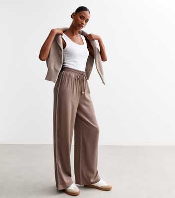 Mink Side Stripe Satin Wide Leg Trousers