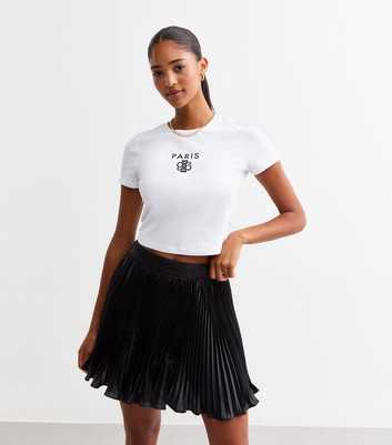 Black Pleated Satin Mini Skirt