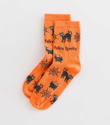 Orange Halloween Feline Spooky Sparkle Socks