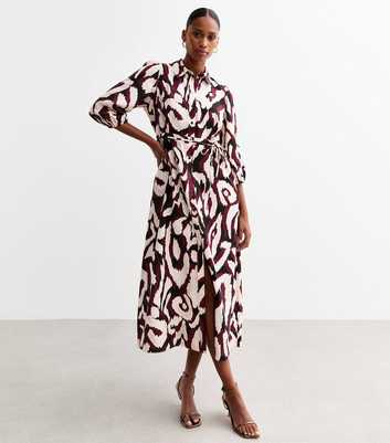 Red Abstract Print Midi Shirt Dress