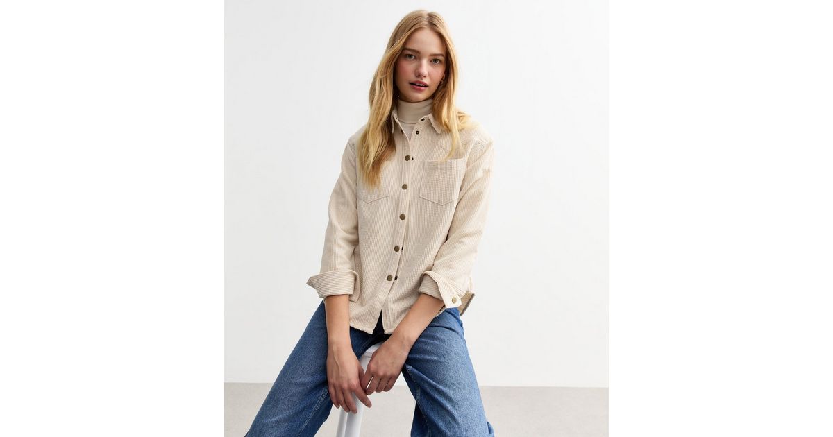 Cream Button Up Corduroy Shirt | New Look