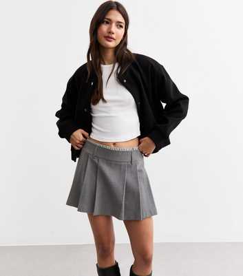 Dark Grey Boxer Detail Pleated Mini Skort