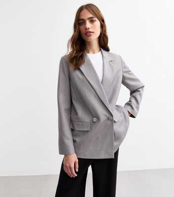 Grey Double Breasted Woven Blazer