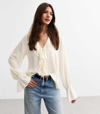 Off White Ruffle Trim Crepe Blouse