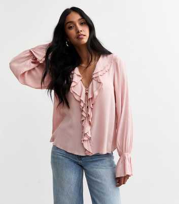 Pink Ruffle Trim Crepe Blouse