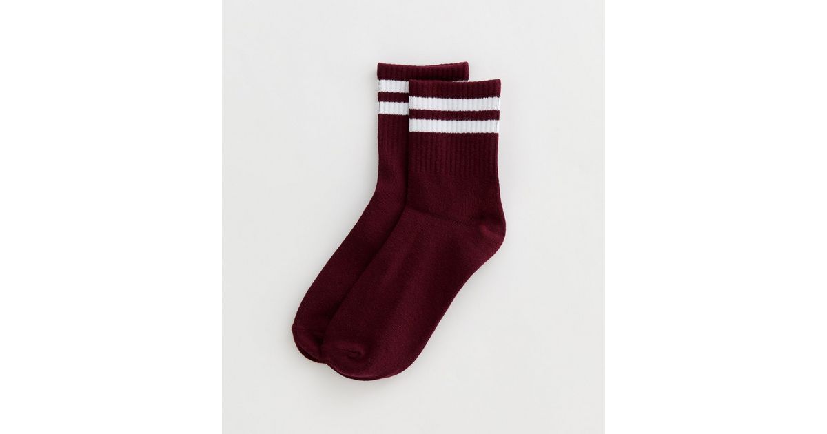 Comme Si Striped Tube Sock in Burgundy/Capri