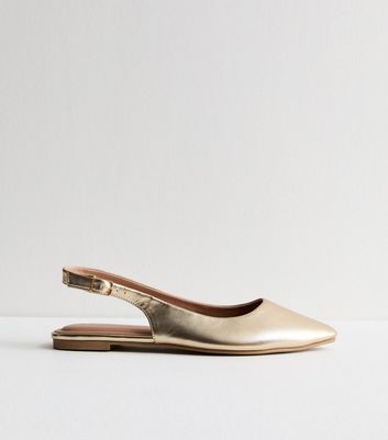 Wide Fit Gold Point Toe Slingback Shoes New Look