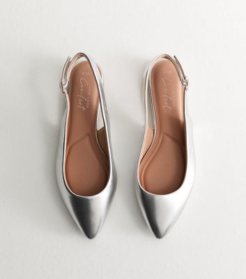 Silver Point Toe Slingback Shoes New Look