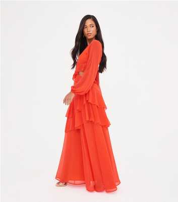 WKNDGIRL Orange Ruffle-Trim Maxi Dress