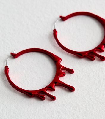 Red Blood Drip Halloween Hoop Earrings New Look