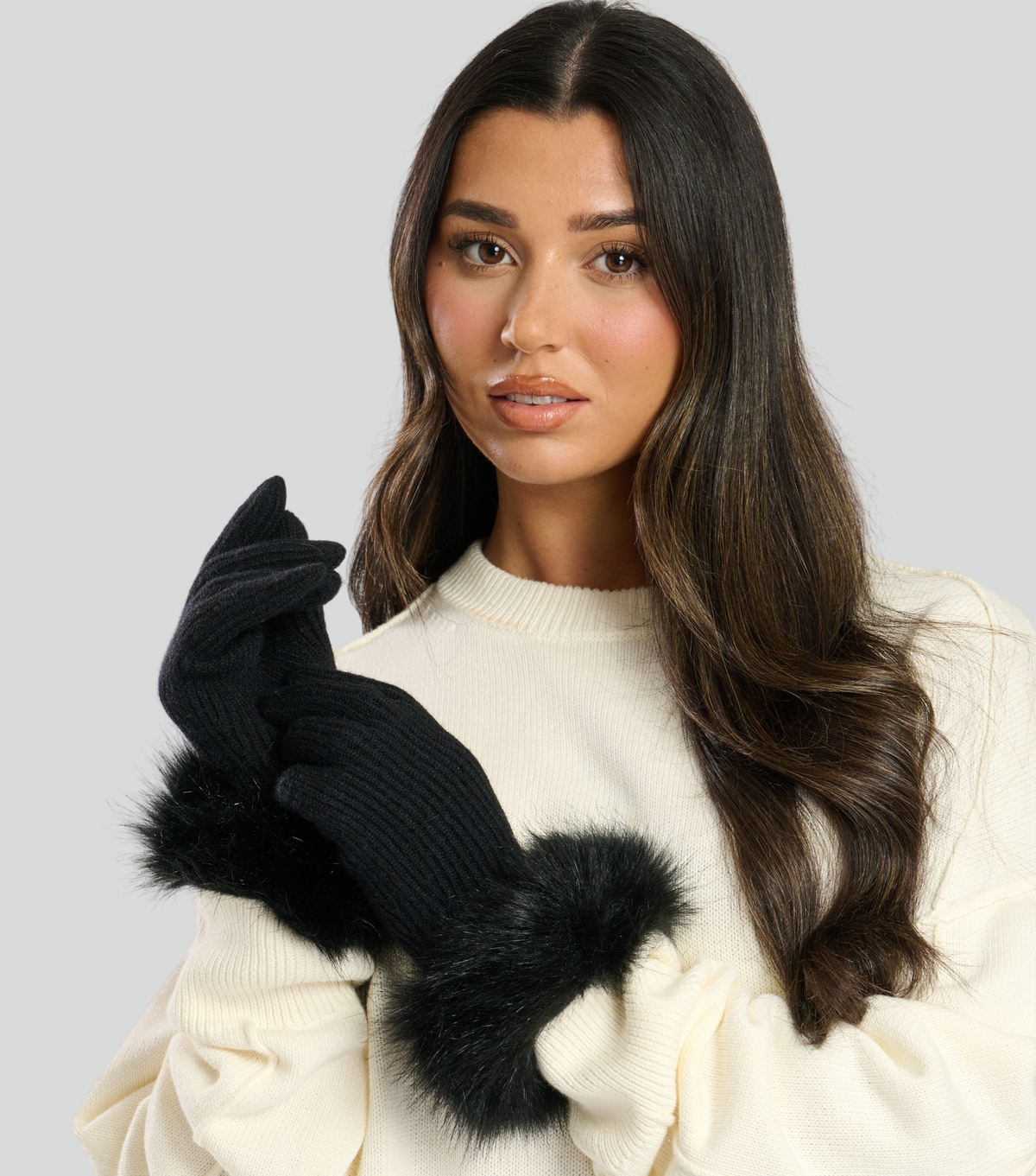 Black Faux Fur Gloves South Beach New Look