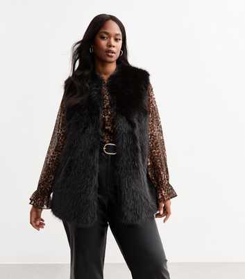 Curves Black Faux Fur Gilet