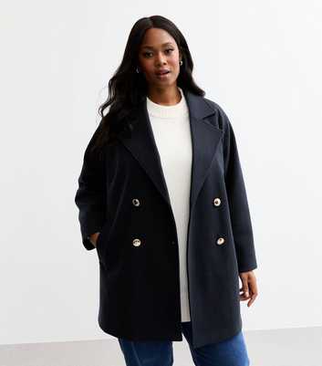 Curves Navy Double Breasted Pea Coat