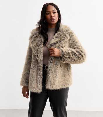 Curves Grey Cropped Faux Fur Jacket