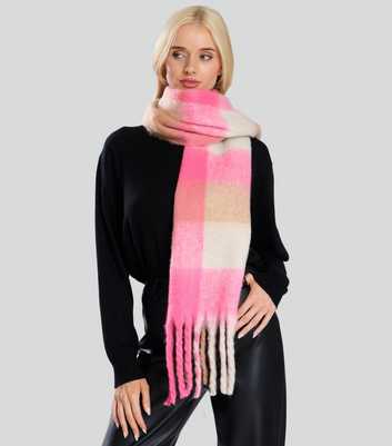 South Beach Pink Checked Fluffy Oversized Scarf