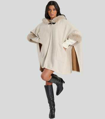 South Beach Cream Faux Fur Trim Poncho