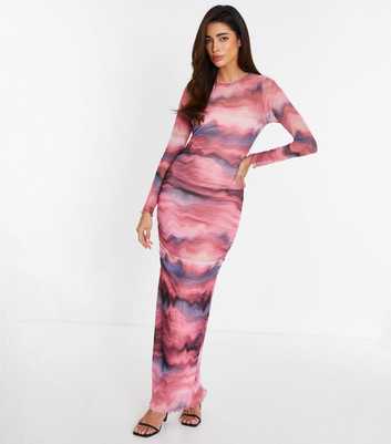 QUIZ Deep Pink Mesh Ombre Design Maxi Dress