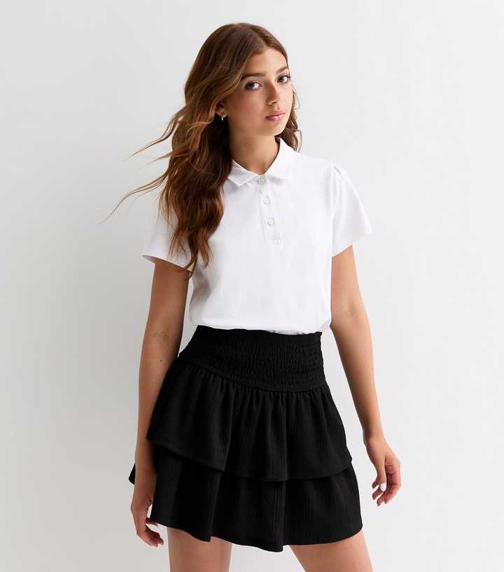 Girls Black Textured Tiered Skirt
