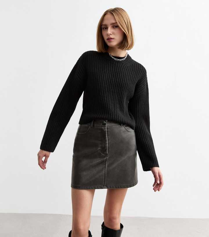 Leather Short Flowy Skirts Zara Dark Grey Faux Leather Mini Skirt
