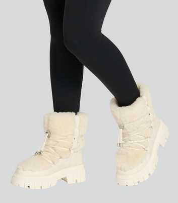 South Beach Cream Faux Fur Chunky Lace Up Snow Boots