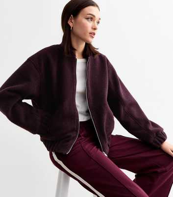 Burgundy Textured Oversized Bomber Jacket