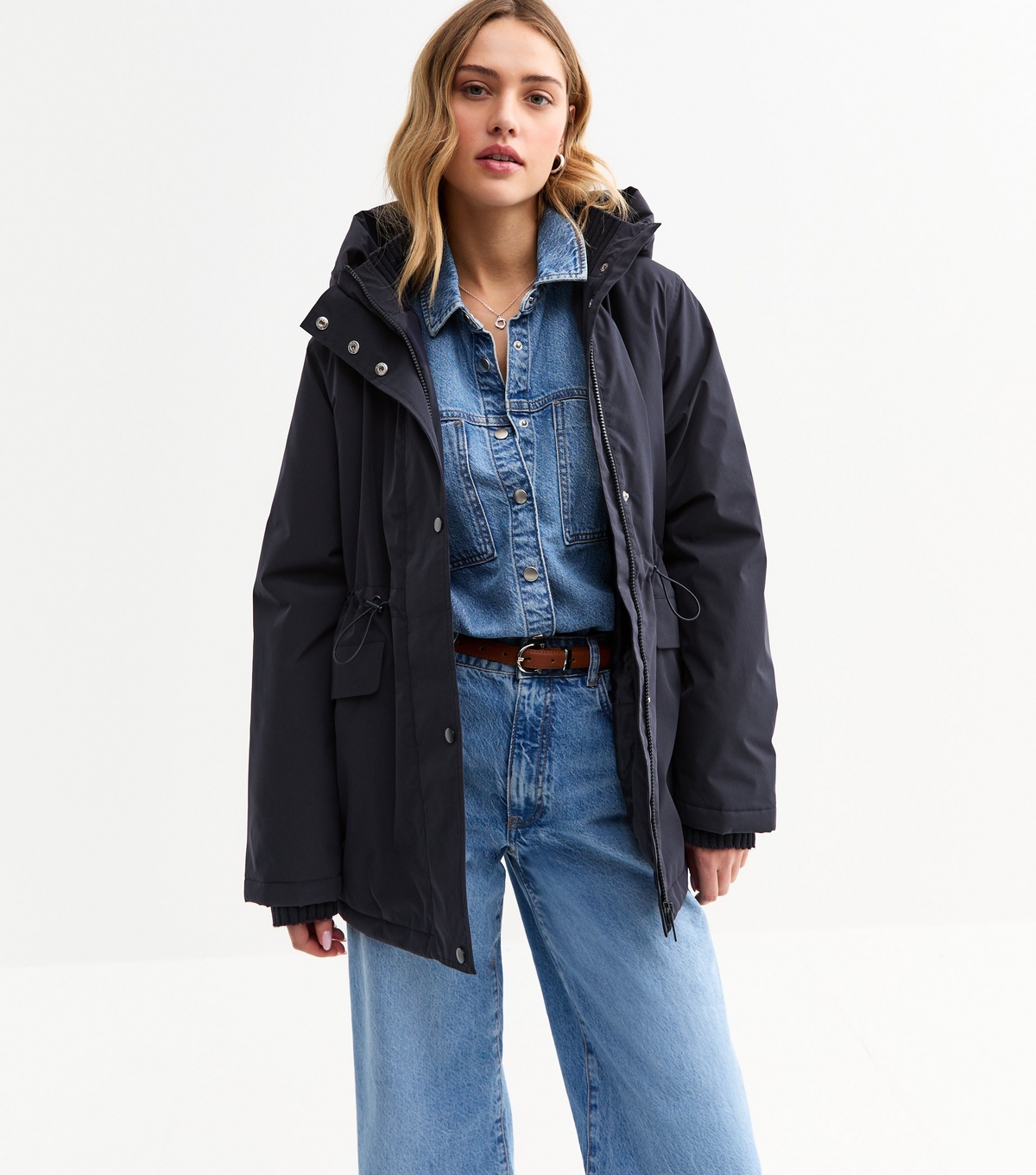 Women's Navy Toggle Waist Padded Shell Jacket New Look